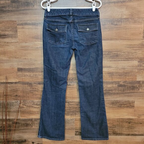 Vtg GAP Jeans Women 6 R Bowery Curvy Flare Low Rise Button Flap Dark Wash Y2K - Picture 2 of 12